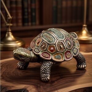Jay Strongwater Turtle Green Enameled Jewelled Shell Trinket Box Sparkle Gold
